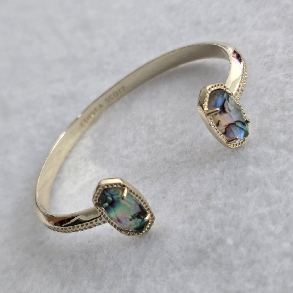 Kendra Scott Elton Cuff Bracelet Gold Tone Abalone Shell Inlay Adjustable Bangle
